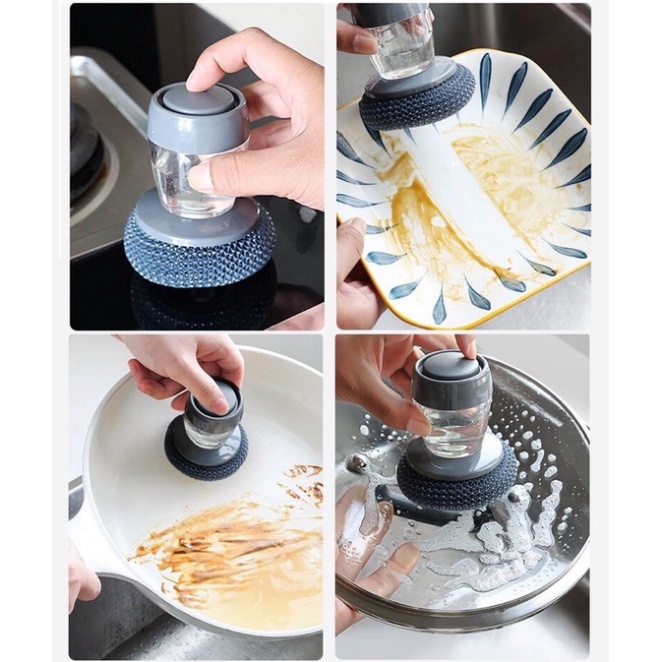 Cọ rửa xoang nồi có bình chứa bột giặt dạng nhấn tiện lợi