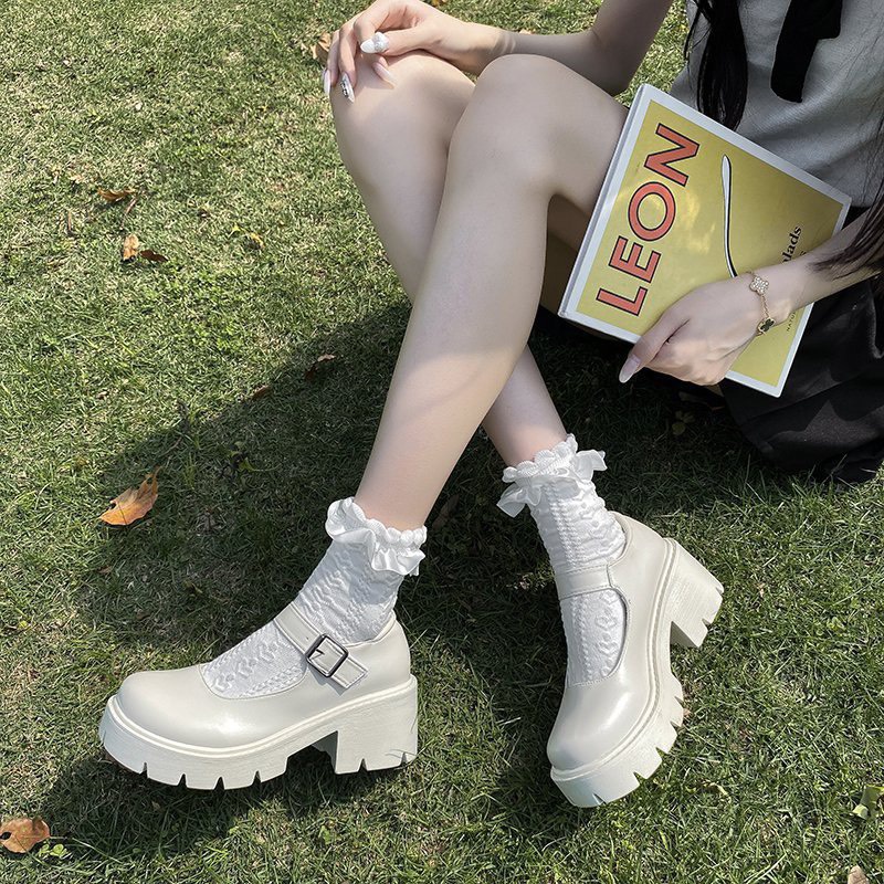 Giày búp bê Lolita nữ đế cao da mềm quai cài mũi tròn đơn giản G16_NT Shoes