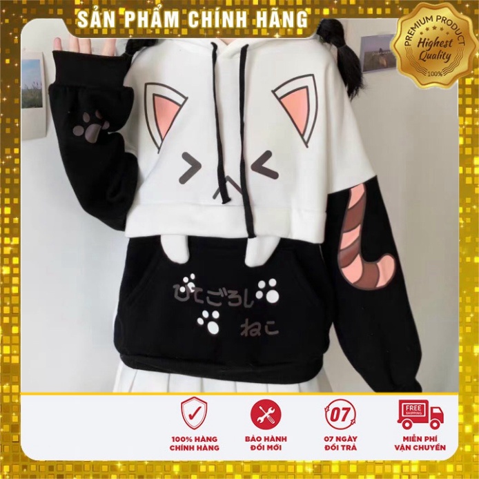 [FREESHIP]Áo Khoác HOODIE giới tính MÈO TAI THỎ Chất Vải cứng cáp Ấm Áp