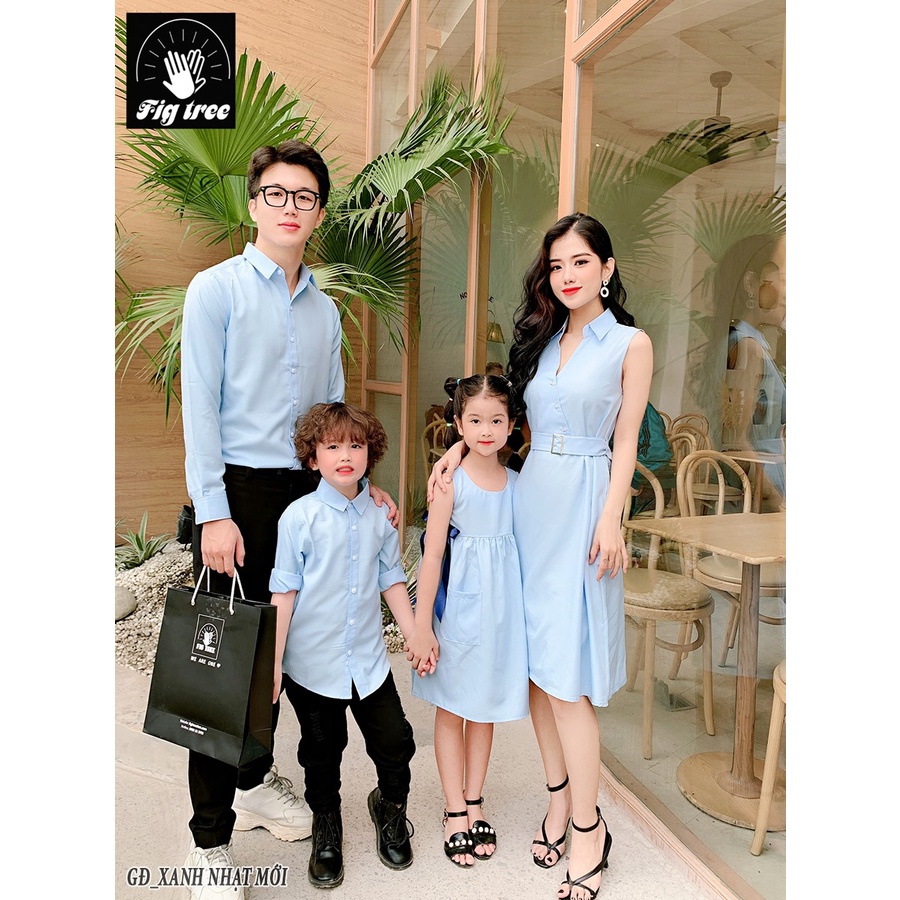 Áo sơ mi bé trai, váy bé gái Fig Tree màu xanh nhạt nhẹ nhàng, Thời Trang Cho Bé, Chất Mềm Mịn Mát