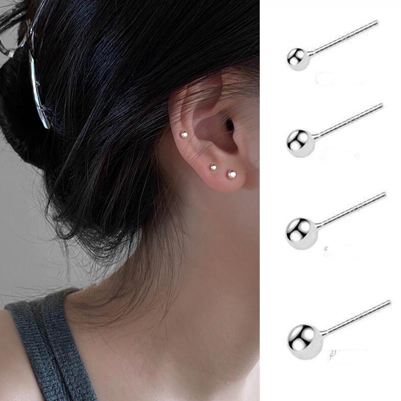 Bông Tai Mạ Bạc 925 Hình Tròn Nhỏ Bằng Thép Không Gỉ Phong Cách Cổ Điển Cho Nữ