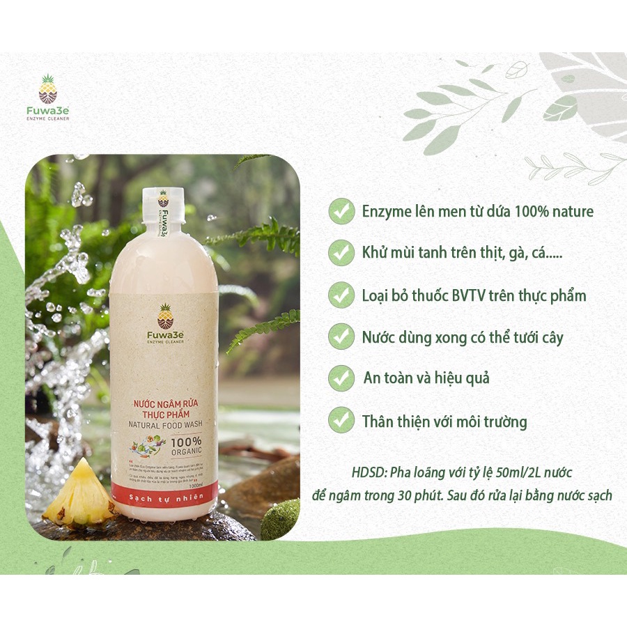 Nước ngâm rau củ quả Fuwa3e organic sinh học làm sạch thực phẩm 100% Enzyme từ dứa
