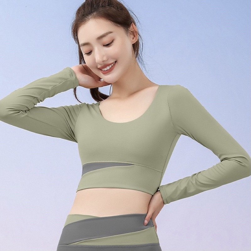 Bộ Quần Áo Tập Gym,Yoga,Áo Croptop Tay Dài Tập Gym Yoga Cao Cấp