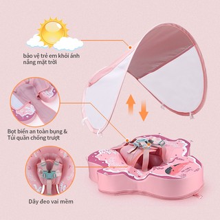 Phao Bơi Cho Bé Có Mái Che Nắng, Vòng Bơi Bơm Hơi Dưới Nách An Toàn, Thiết Kế Hoạt Hình Dễ Thương