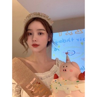 Bờm cài tóc Happy Birthday ánh kim, bờm băng đô cài tóc sinh nhật phong cách Hàn Quốc YẾN NHI SHOP