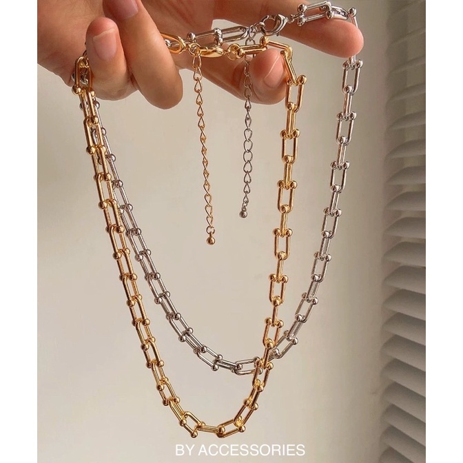 Choker vòng cổ nam nữ unisex titan kiểu xích hình khóa móng ngựa không gỉ