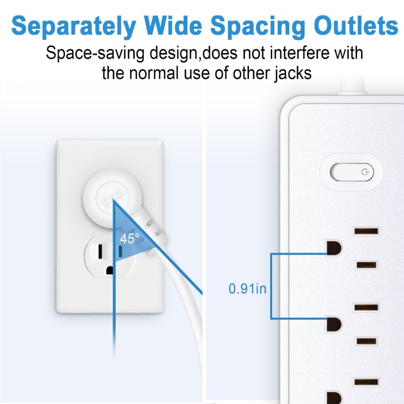 Star 7 trong 1 Power Strip Surge Protector US Plug Wall Outlet Adapter với 4 cổng AC-Outlets có nhịp độ rộng 3x cổng USB