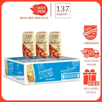 Thùng 36 Hộp Sữa Hạt Hạnh Nhân Nguyên Chất Không Đường 137 Degrees 180ML - Sữa Hạt Thái Lan Chính Hãng
