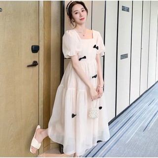 Đầm bầu cổ vuông babydoll VIba [VB02] dáng 3 tầng cổ vuông