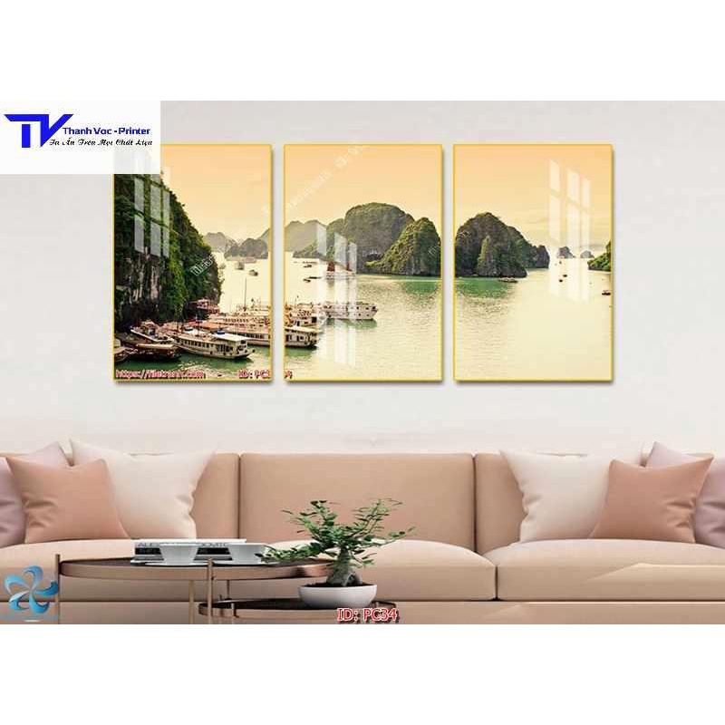 Tranh Treo Tường Sơn Thuỷ Ngang , Tranh Tráng Gương ( Bộ 3 Tấm )