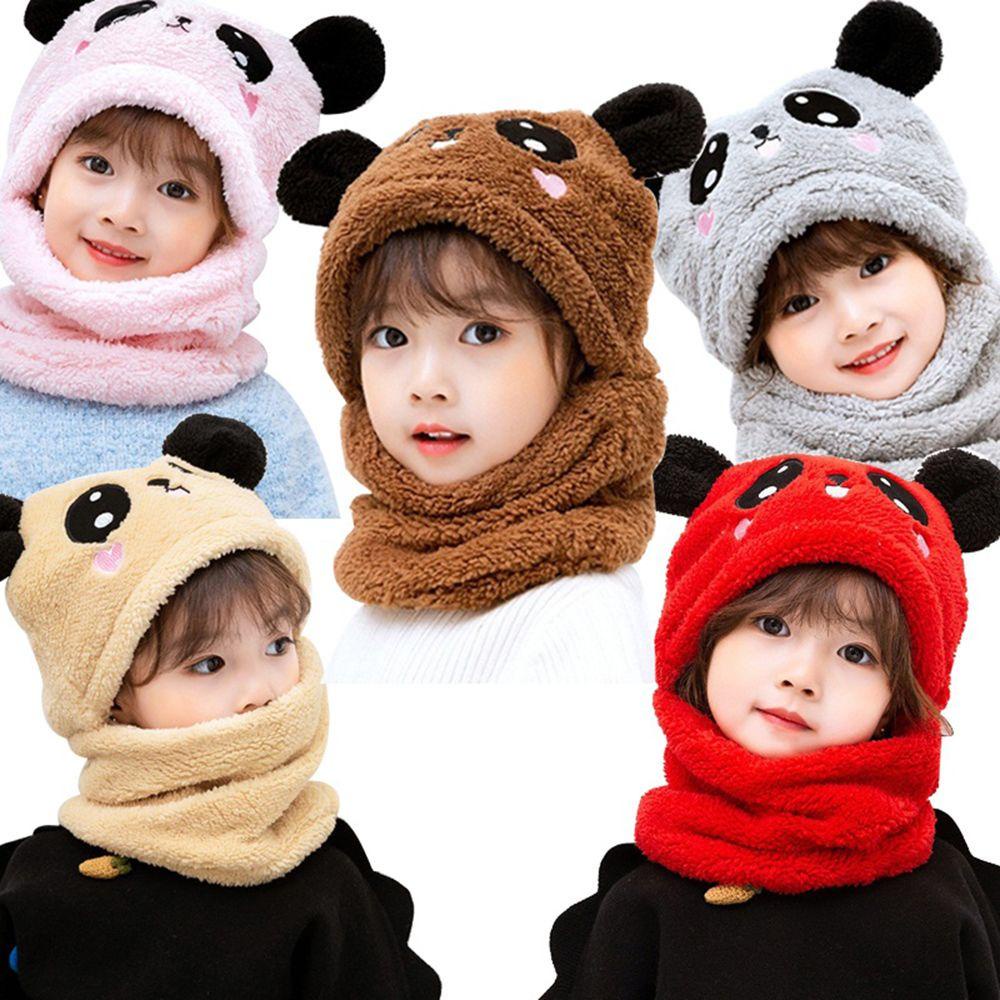 Mũ lông gấu Panda cho bé💚CAM KẾT CHUẨN💚Nón len trẻ em lông cừu liền khăn cổ hình gấu ấm áp mùa đông
