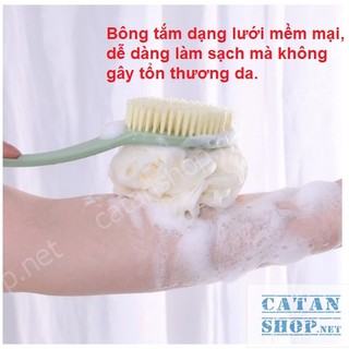 Cây cọ lưng tắm 2 đầu bông vải lưới và lông bàn chải sản phẩm cần thiết cho phòng tắm