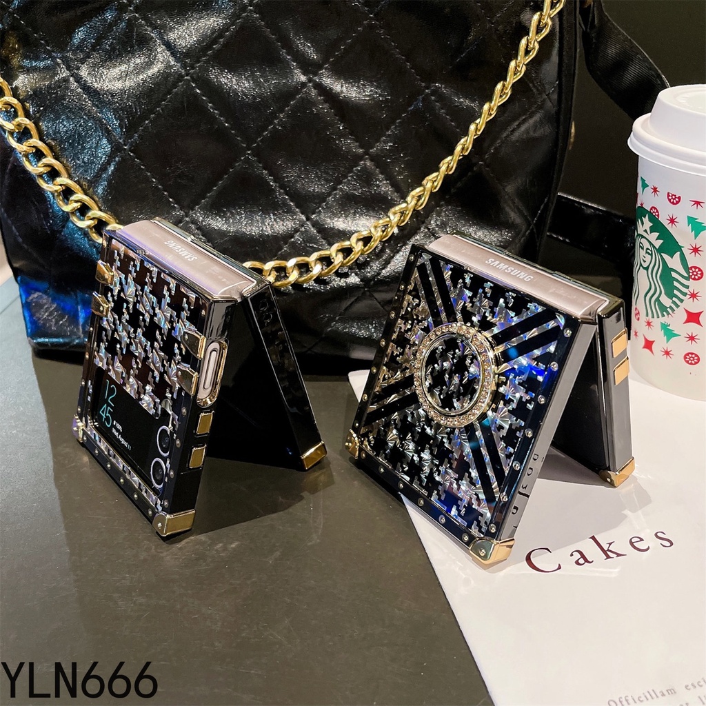 Cổ Điển Sang Trọng Độc Đáo Thiết Kế Kiểm Tra Đứng Gấp Ốp Lưng Điện Thoại Samsung Galaxy Z Flip 3 4 5 6 5G Ốp Lưng Chống Trầy Xước ShookProof Dành Cho Z Flip6 Vuông Vỏ Điện Thoại Di Động Bảo Vệ