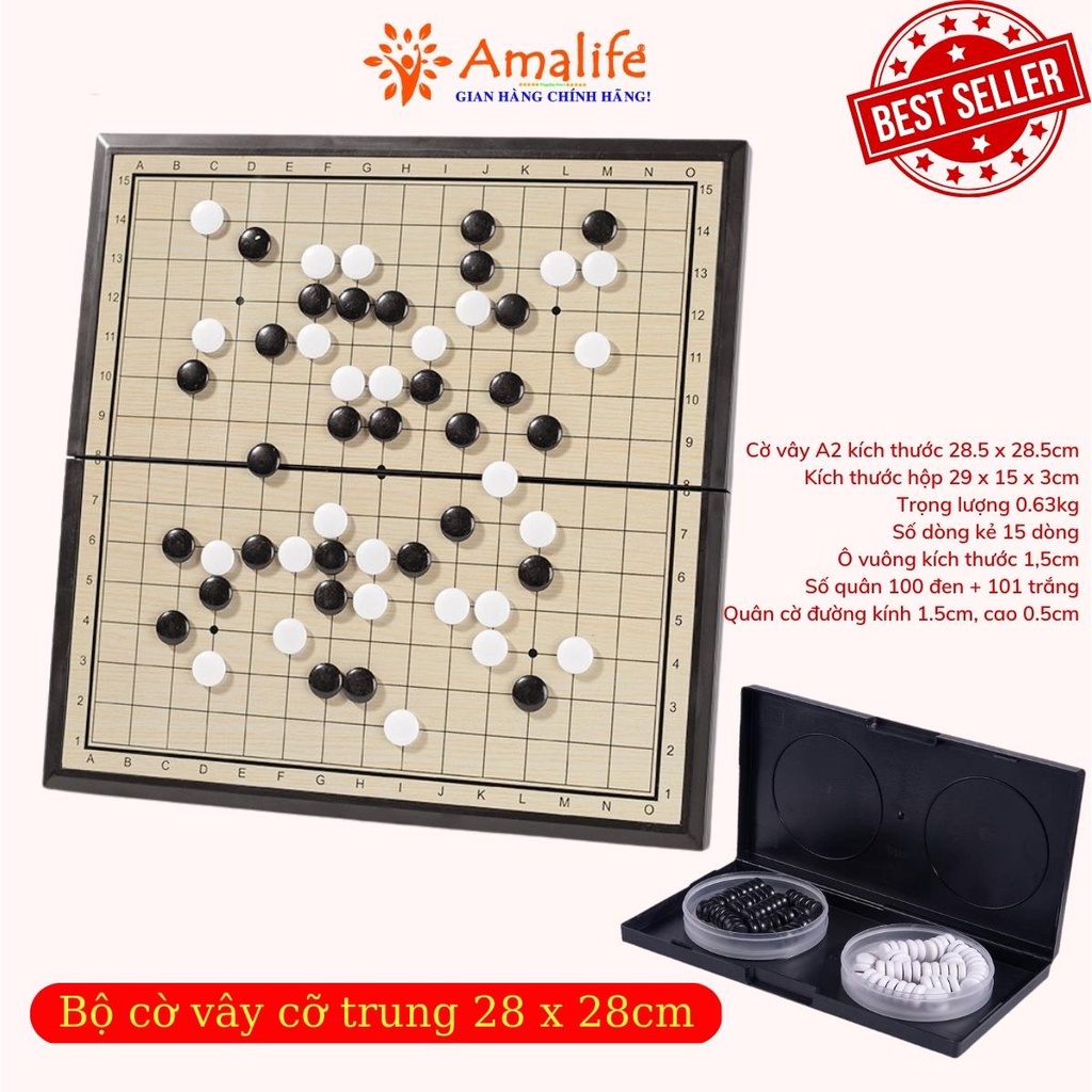 Ảnh Bộ cờ vây nam châm cỡ trung 28x28cm có bàn là hộp đựng có thể chơi caro chính hãng Amalife 3