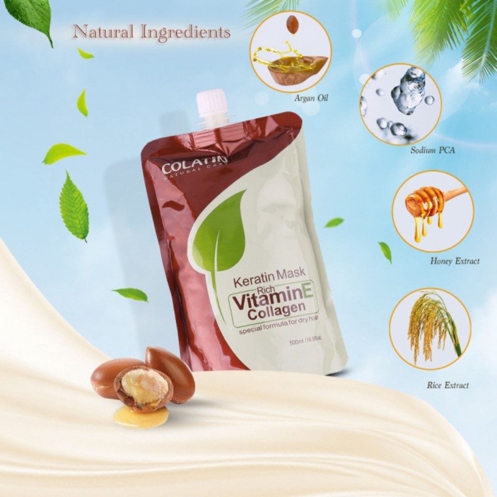Hấp ủ, xả  toc VITAMIN E COLATIN MASK 500ml hỗ trợ phục hồi tóc mềm mại mượt mà