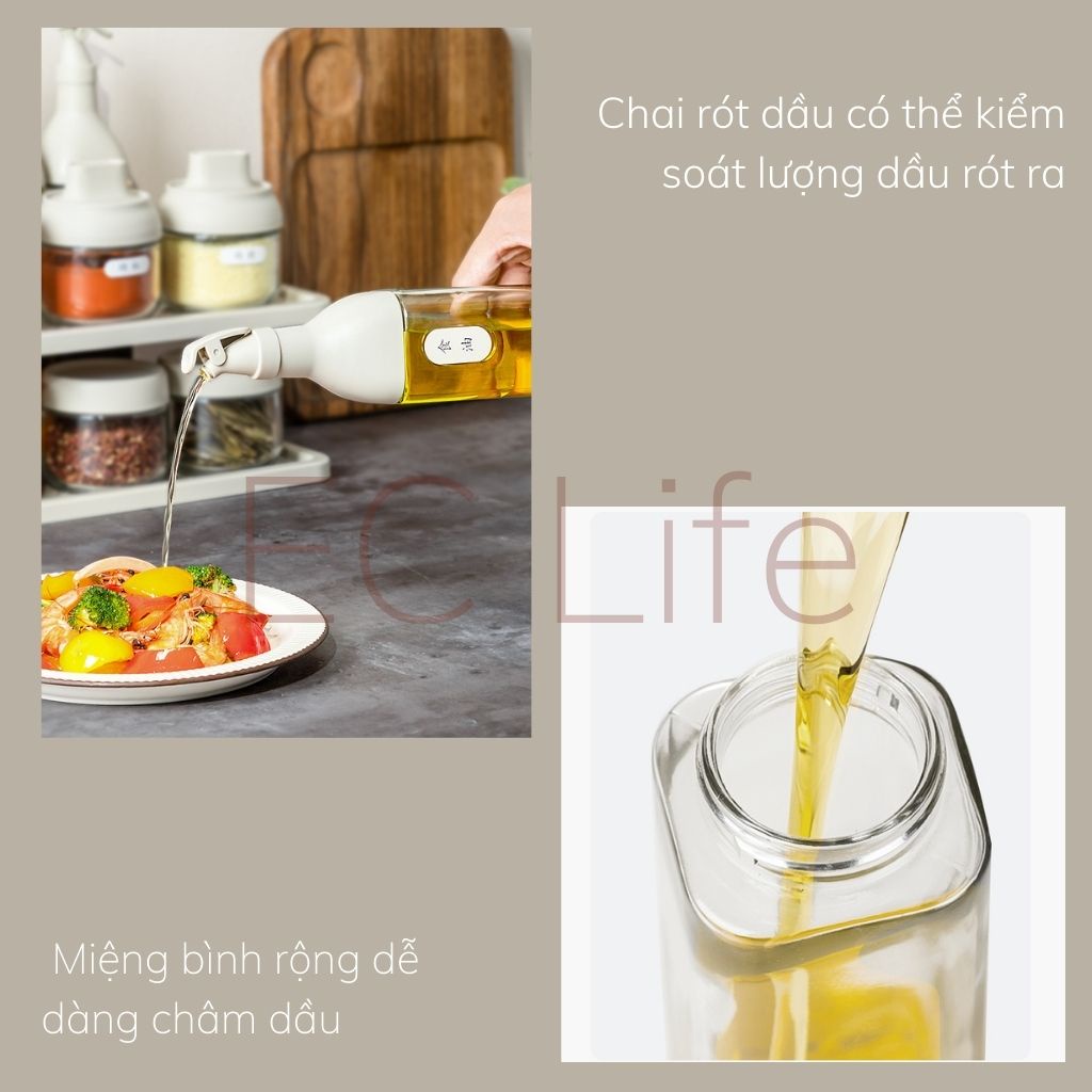 Bộ hũ đựng gia vị chai đựng dầu ăn kệ đựng gia vị bộ 11 món bằng thủy tinh kín hơi chắc chắn 0108