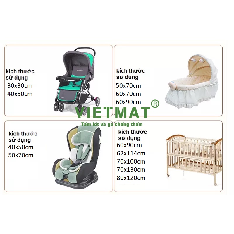 Ảnh Tấm lót chống thấm cho bé VIETMAT các size 50x70, 60x90, 70x100, 70x110, 70x120, 70x130 và 80x120cm 1