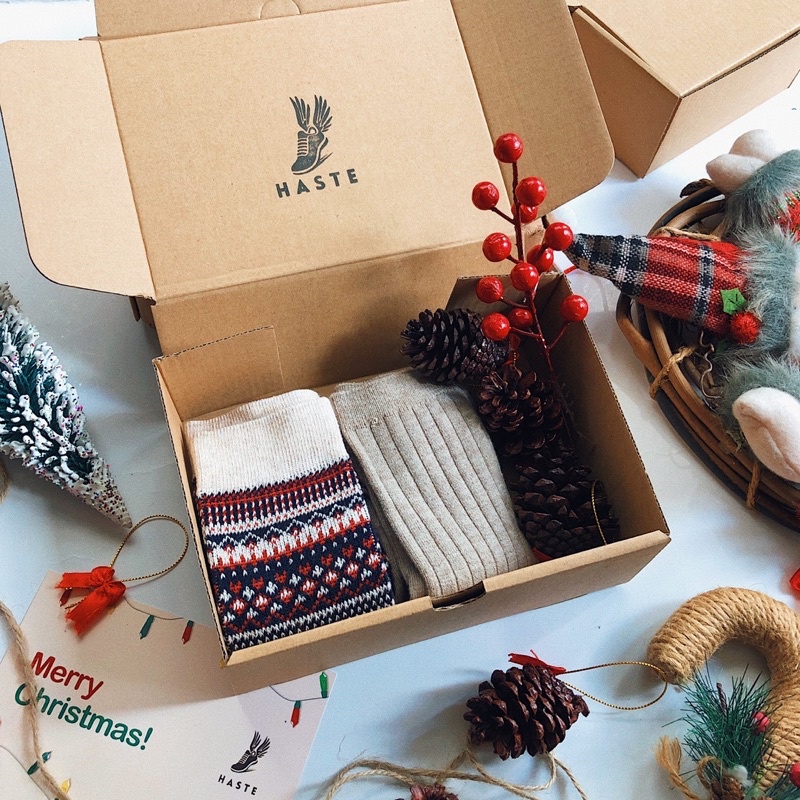 [KÈM THIỆP] Set Quà Tặng Combo 2 Đôi Tất Vớ Cổ Cao Len Thổ Cầm Trầm Ấm Noel Giáng Sinh Quà Tặng Bạn Nam Unisex Co Giãn