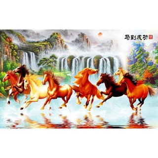 Tranh Dán Tường 3D ngựa phi nước đại may mắn
