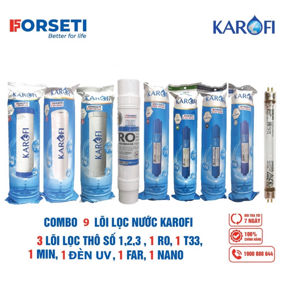 Combo 9 lõi lọc nước Karofi chính hãng dùng cho máy lọc nước Karofi O-i229/U