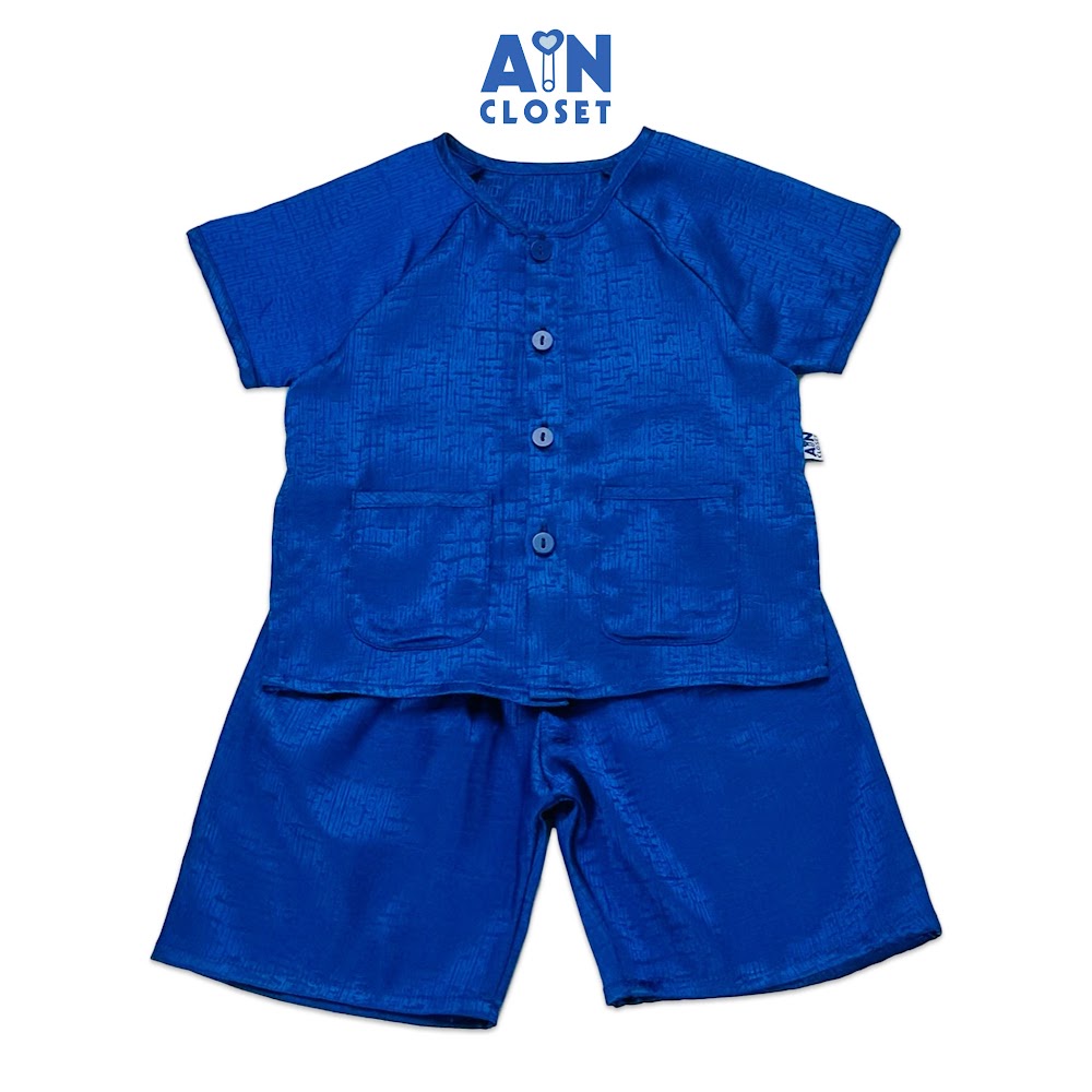 Bộ quần áo Bà ba lửng unisex cho bé hoa văn Vân Gỗ gấm xanh biển - AICDBTFRVBVA - AIN Closet
