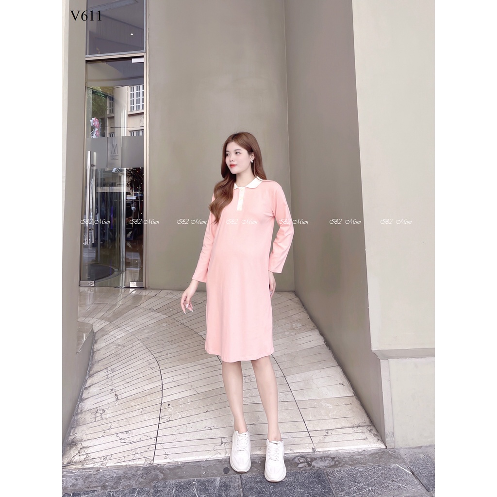 Đầm bầu thu đông B2 Mum chất zip dày dặn nặng tay cổ polo năng động V611