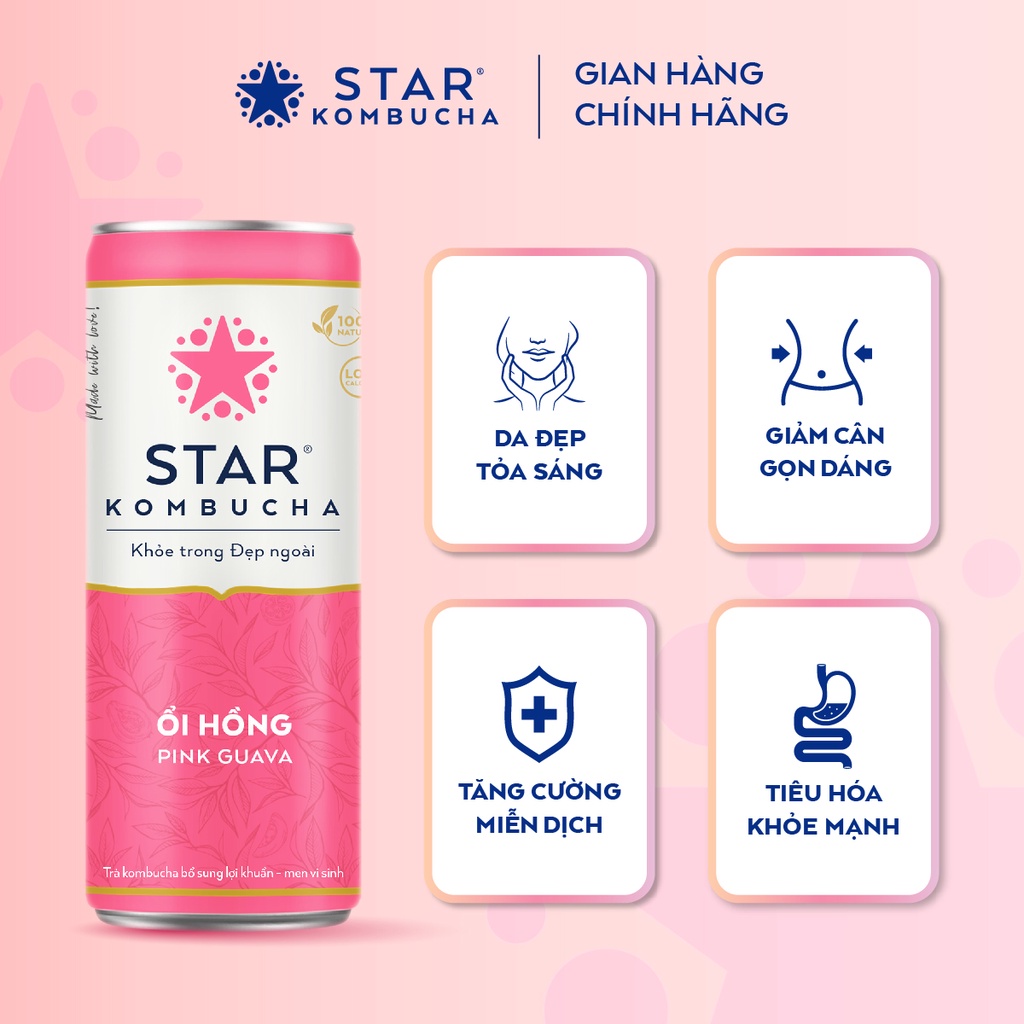 Ảnh Thùng 12 lon trà STAR KOMBUCHA Ổi Hồng / Pink Guava (250ml/lon) 1