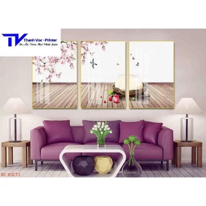Bộ 3 Tranh Cây Hoa Ngày Tết Treo Tường ( Bộ 3 Tấm )