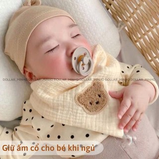 <mua 1 tặng 1> Yếm xô muslin hình Gấu  ngộ nghĩnh cho bé quàng cổ, bé ăn dặm ( 2 nấc cài, cúc nhựa)