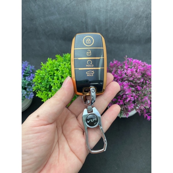 Bao chìa khóa Đen Vàng- Ốp chìa khóa  TPU Đen Vàng xe ô tô smart key Kia Seltos - Sonet 2022