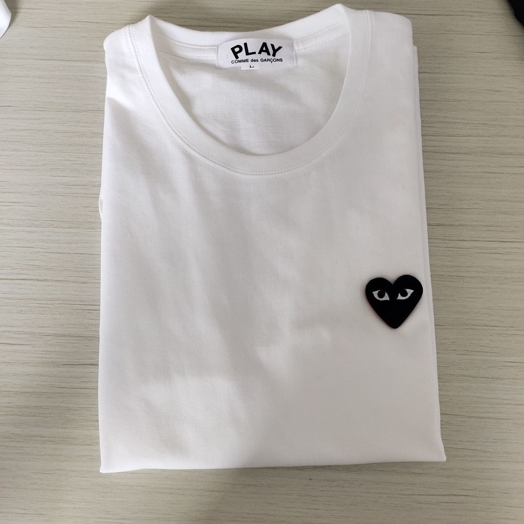 CDG PLAY thêu tình yêu Áo nam nữ màu đen trắng cotton nguyên chất cặp đôi sinh viên tay ngắn