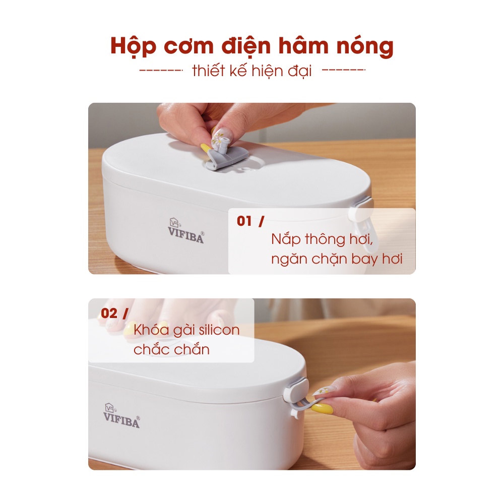 Ảnh Hộp Cơm Cắm Điện Văn Phòng VIFIBA Hâm Nóng và Giữ Nhiệt, có 3 Ngăn, Tay Cầm Dễ Mang Đi 4
