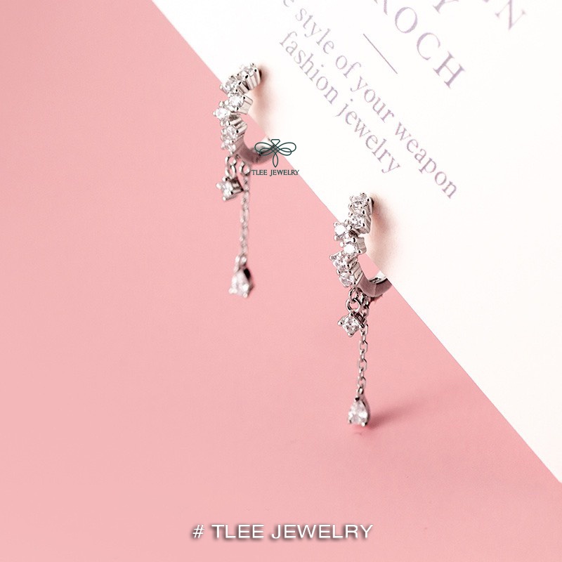 Ảnh Khuyên tai bạc tròn nữ TLEE tua đá dài nữ tính sang trọng TLEE JEWELRY B0159 3
