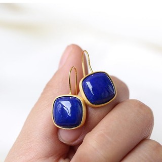 ♥Nguyên Bản Retro Tự Nhiên Lapis Lazuli Bông Tai Dài Phù Hợp Với Nữ Móc Tai Tinh Tế Vuông Trang Sức