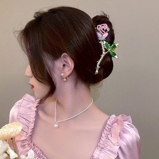 Kẹp Tóc Hình Hoa Hồng Bằng Kim Loại Thanh Lịch Lãng Mạn