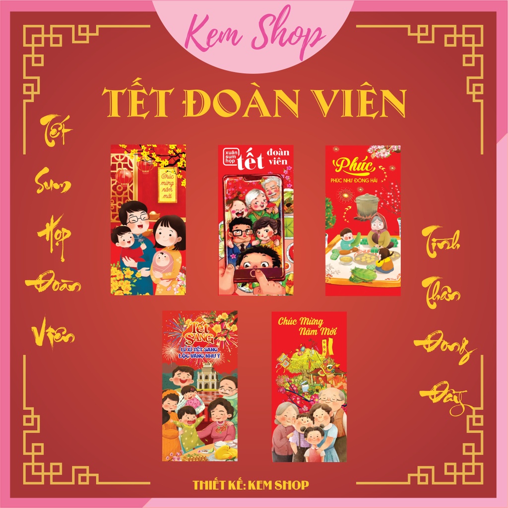 Set 100 lì xì Tết nhiều chủ đề truyền thống dân gian ý nghĩa chúc Tết mừng tuổi năm mới - Kem Shop K82
