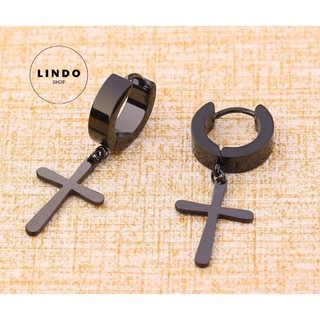 Khuyên tai nam nữ inox chữ thập phong cách Hàn Quốc LINDO Titan không đen, không gỉ (1 Chiếc)