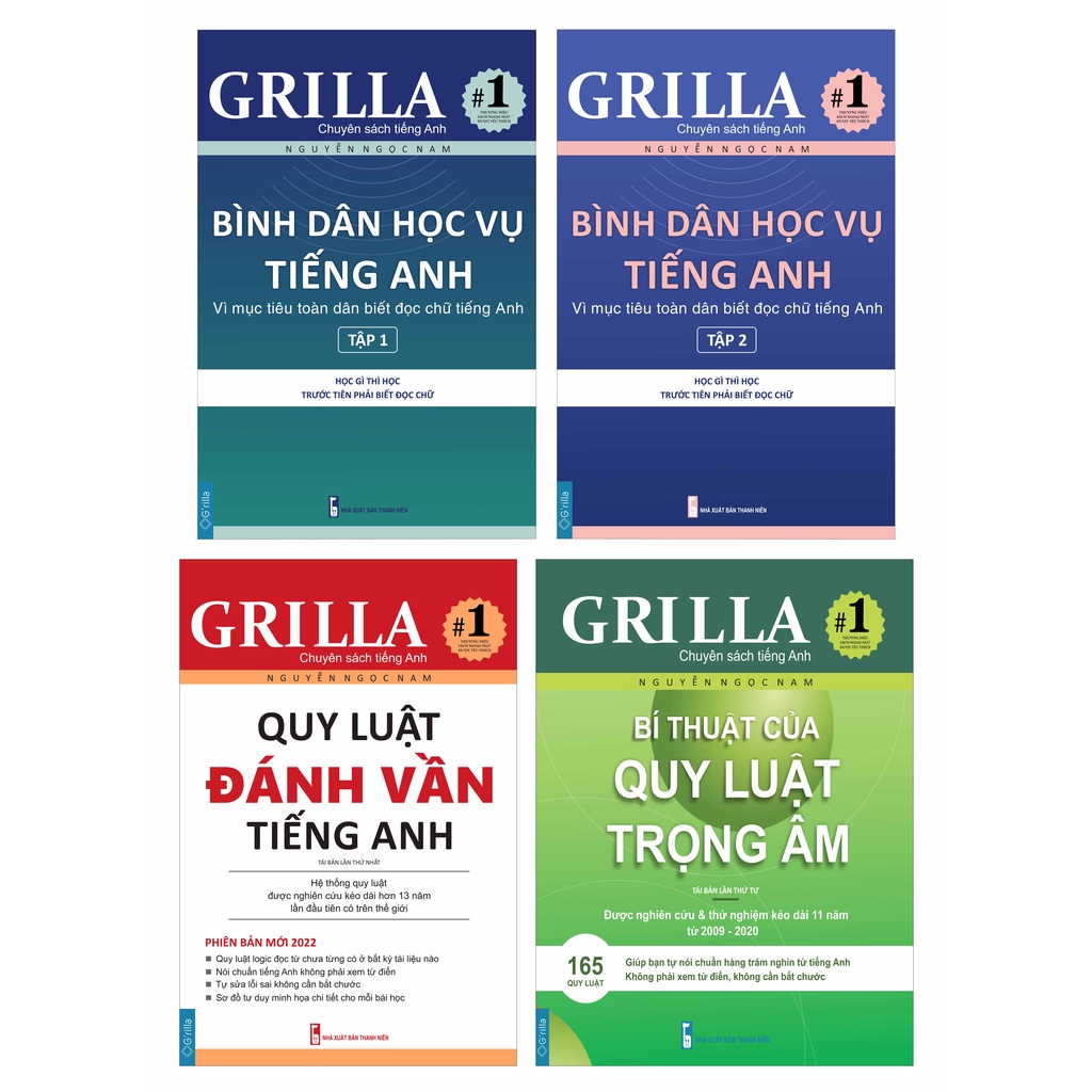 Ảnh Sách - Combo 4 quy luật đánh vần tiếng Anh, bí thuật trọng âm và bình dân học vụ - Kèm App Grilla 1