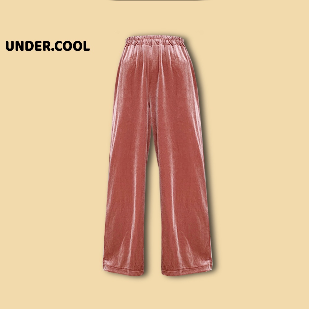 Quần ống rộng nỉ nhung trơn UNDERCOOL kiểu quần dài ống suông cạp chun lưng cao có dây rút chỉnh eo QD15