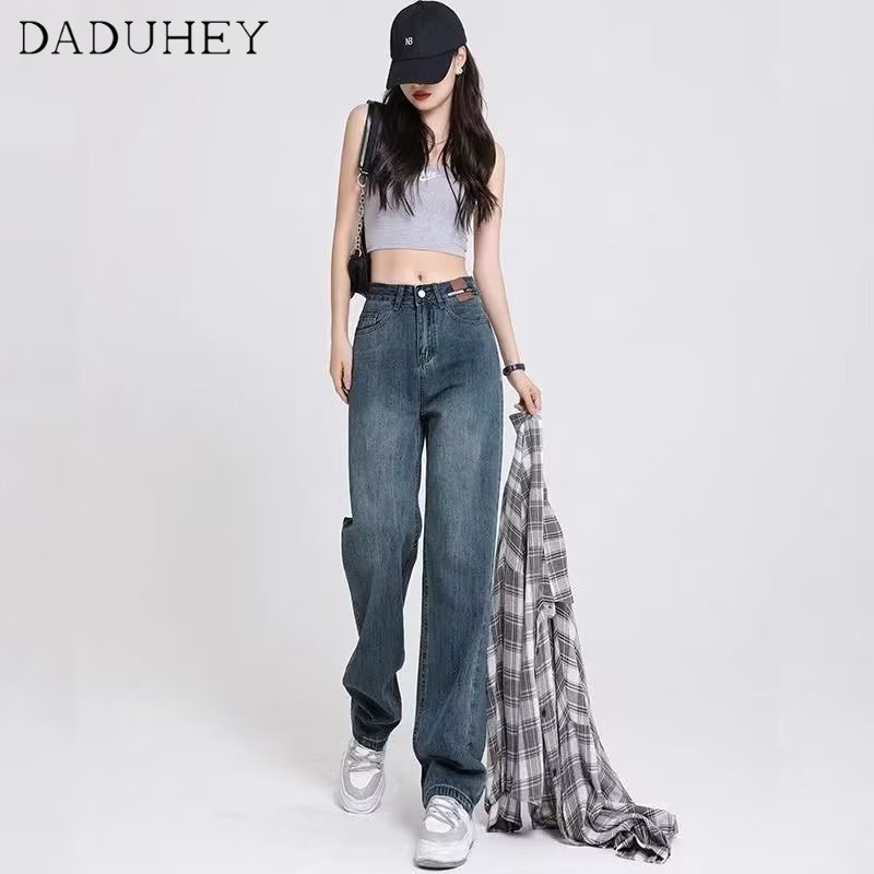 Ảnh DaDuHey Quần jean lưng cao dáng rộng phong cách retro thời trang Hàn Quốc cá tính cho nữ 2