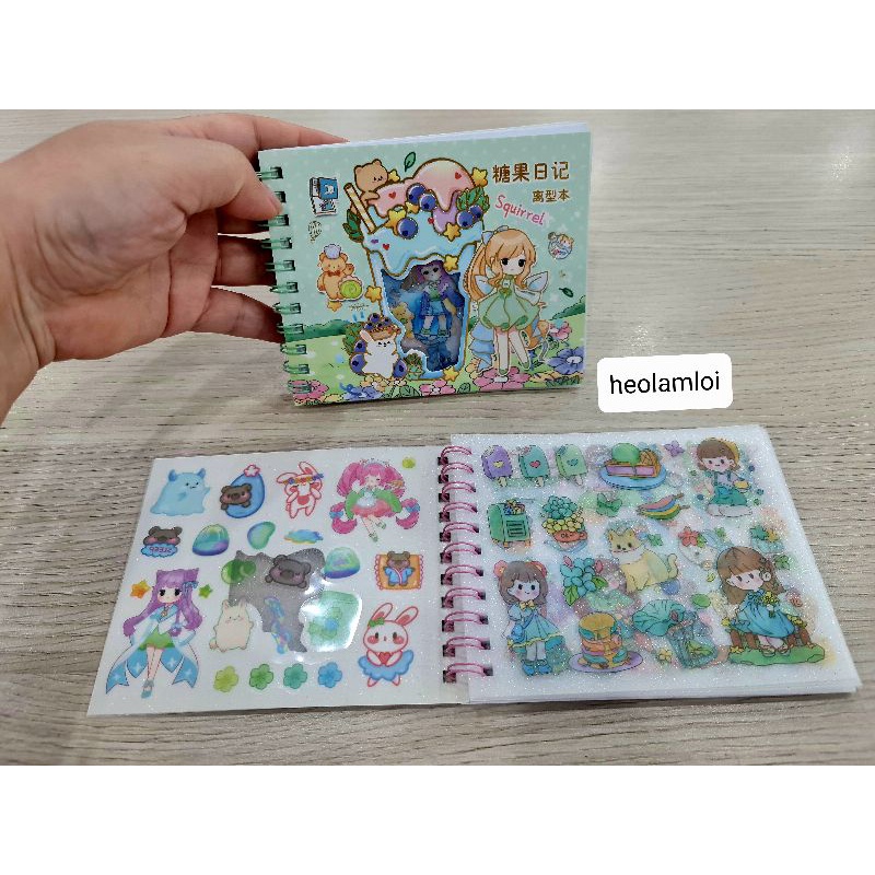 Sổ sticker 5D lò xo 10 trang nhiều hình đẹp dạng dễ thương dùng trang trí sổ và đồ dùng