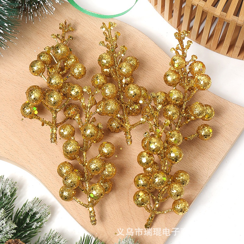 Cành sung nhũ kim tuyến loại đẹp trang trí tháp bánh oản, trang trí Noel vòng nguyệt quế - Kem Shop K323