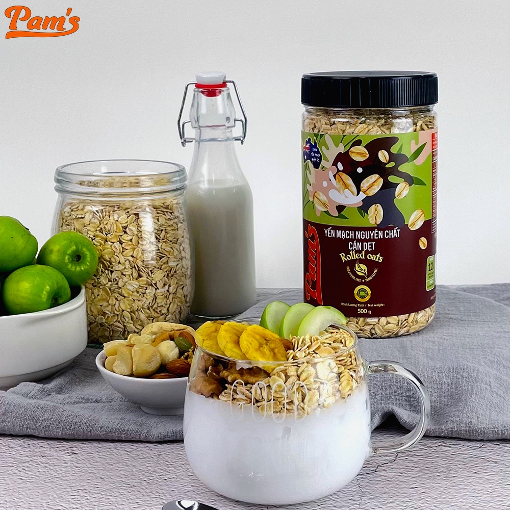 Yến Mạch Cán Dẹt Nhập Khẩu Úc Pams 500g/hũ, Giàu Chất Xơ, Thích Hợp Dùng Ăn Kiêng