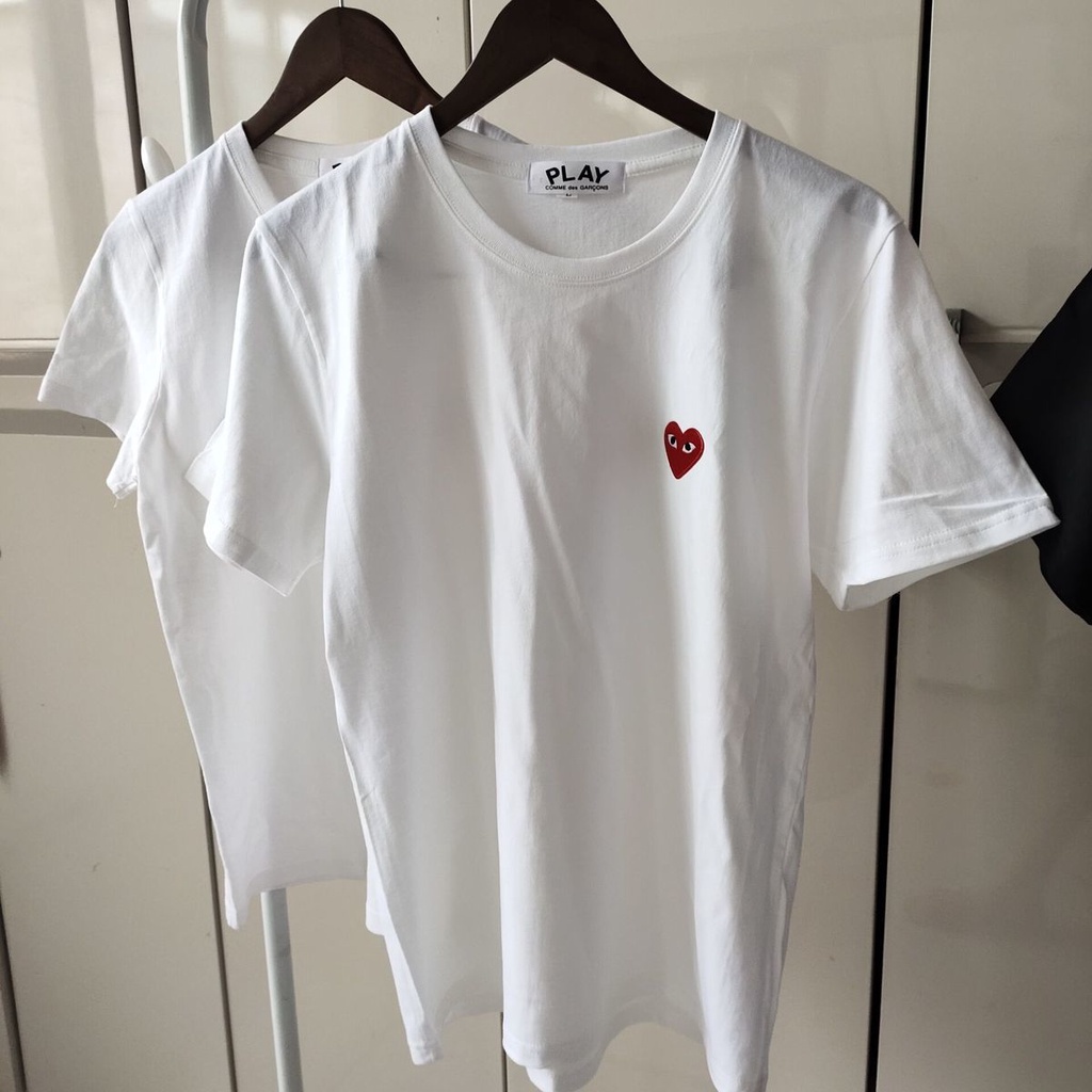 CDG PLAY thêu tình yêu Áo nam nữ màu đen trắng cotton nguyên chất cặp đôi sinh viên tay ngắn