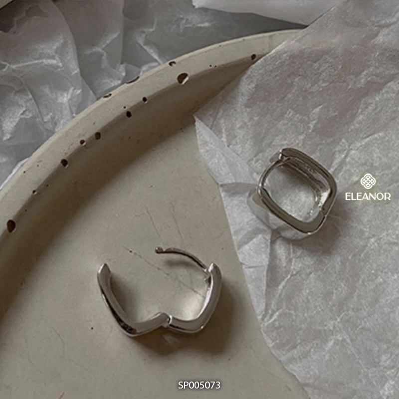 Bông tai nữ chuôi bạc 925 Eleanor Accessories viền trơn khuyên tai basic phụ kiện trang sức 5073