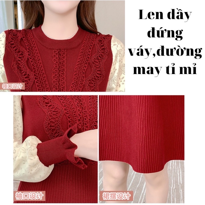 Váy len tay pha zen hàng Quảng Châu cao cấp