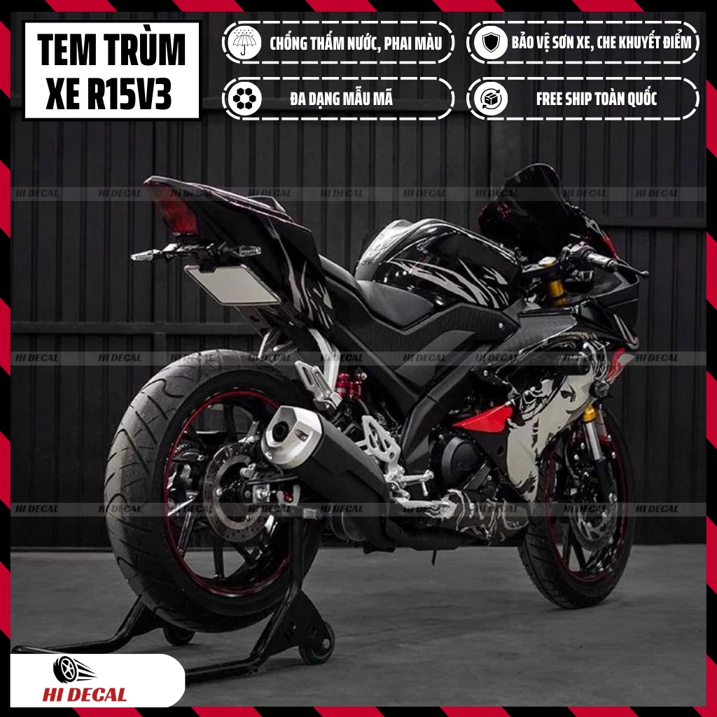 Tem trùm R15v3 màu đen huyền bí | Mẫu R15H008 | Decal cao cấp, bảo hành 3 năm
