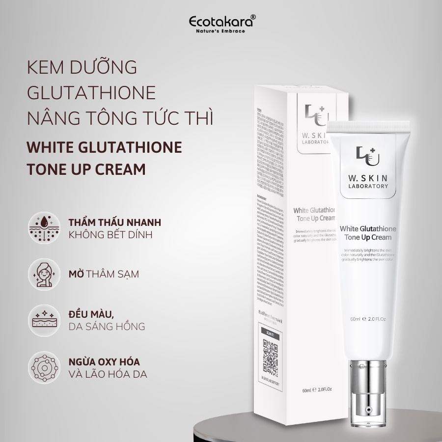 Kem dưỡng trắng nâng tông da W.Skin Hàn Quốc White Glutathione Tone up Cream (60g) trắng hồng tự nhiên [HÀNG CHÍNH HÃNG]