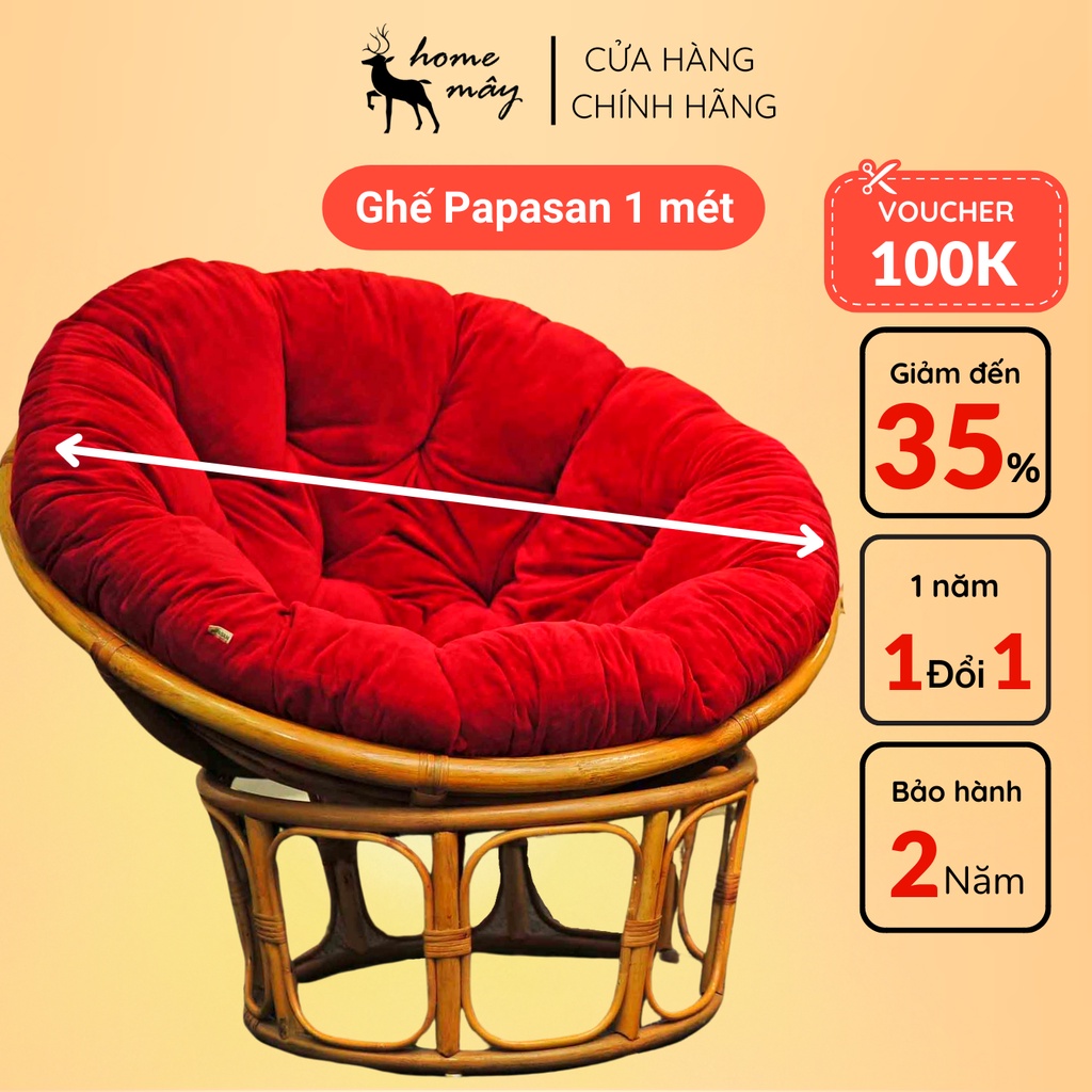 Ghế mây thư giãn PAPASAN cao cấp - 1 mét, chất liệu mây chắc chắn, tùy chọn màu sắc - HOME MÂY