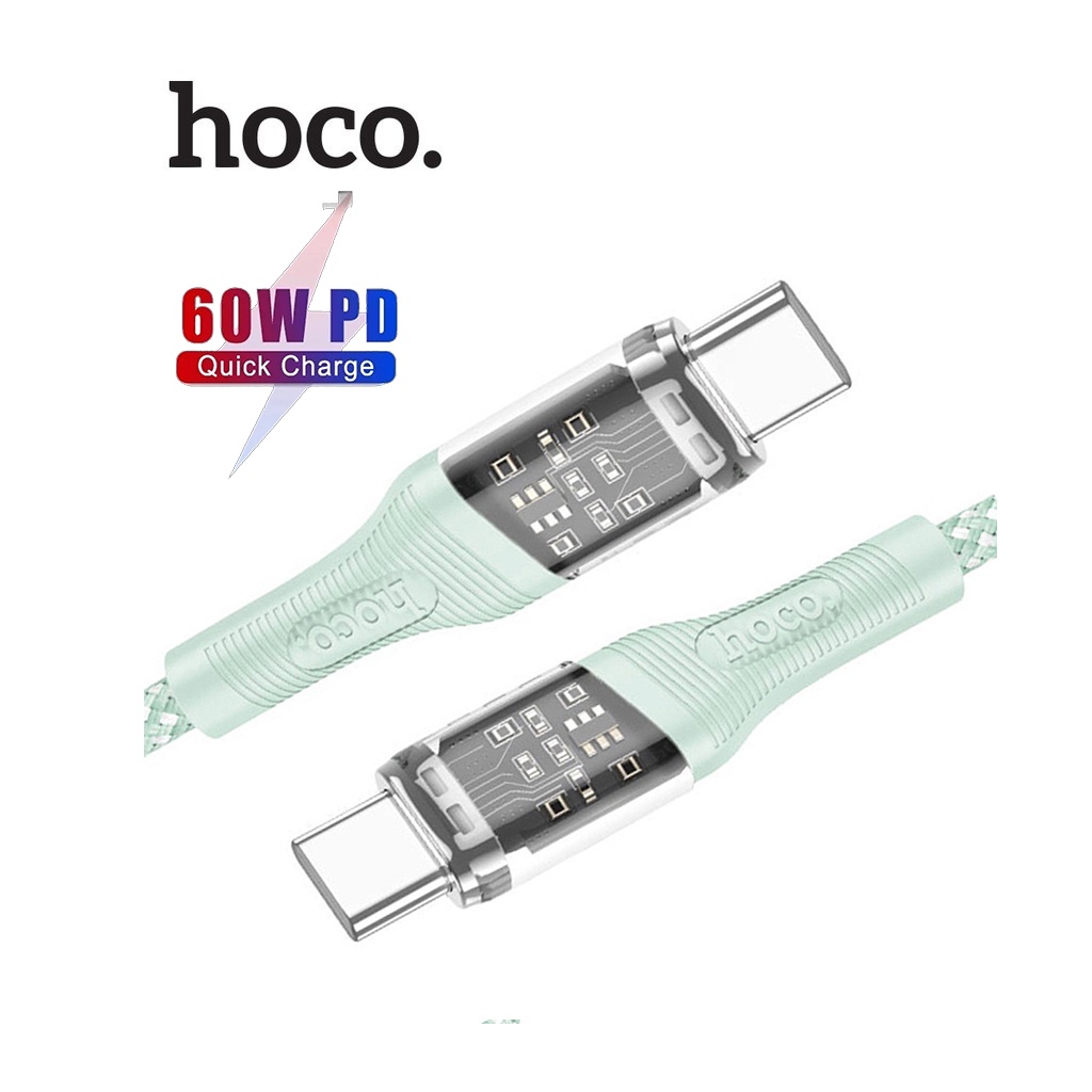 Cáp sạc Hoco U111 Type-C to Type-C sạc nhanh 60W đầu sạc trong suốt dây Nylon bện dài 1.2M ( Xanh )